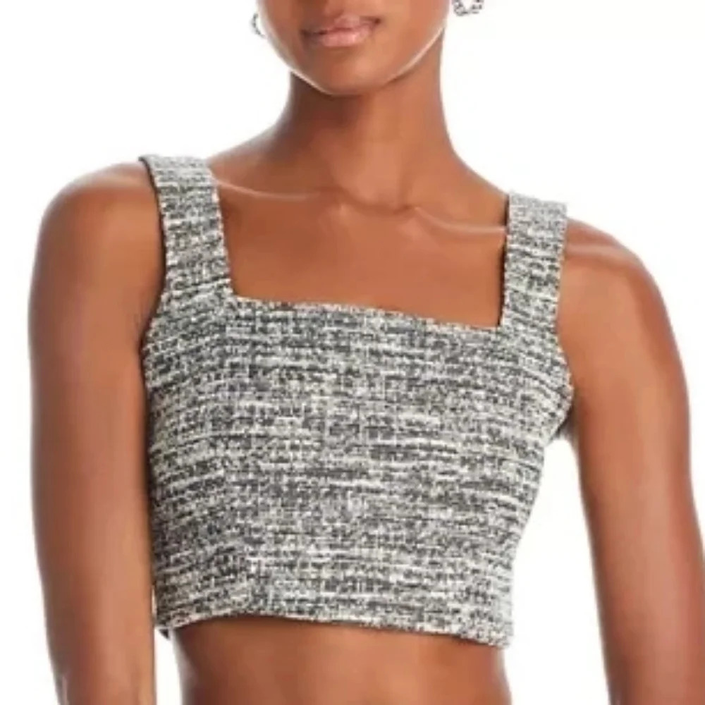 AQUA Bustier‎ Wool Blend Crop Top Women's Sz. S Tweed Sleeveless Pullover NWT